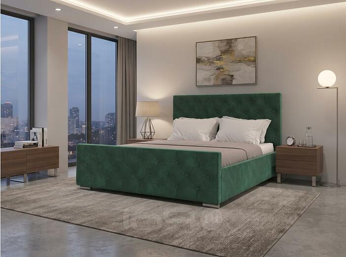 Кровать ИНТЕРО велюр зеленый 1800x2000, изголовье мягкое