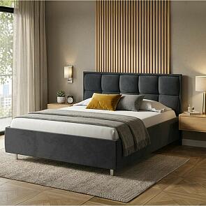 Кровать Chessy велюр teddy 021 древесный уголь 1200x2000, изголовье мягкое