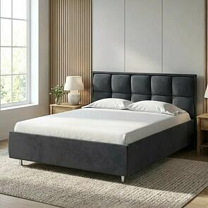 Кровать Chessy велюр teddy 021 древесный уголь без подъёмного механизма 1600x2000, без ортопедического основания, изголовье мягкое