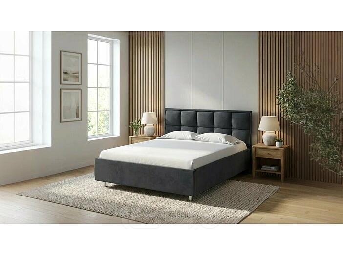 Кровать Chessy велюр teddy 021 древесный уголь без подъёмного механизма 2000x2000, без ортопедического основания, изголовье мягкое