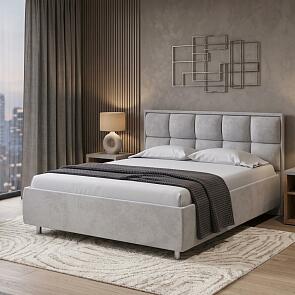 Кровать Chessy велюр teddy 022 стальной 1400x2000, изголовье мягкое
