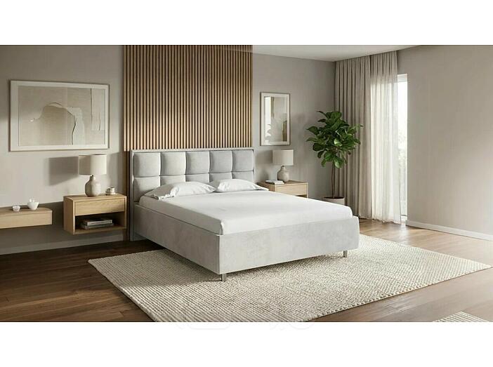 Кровать Chessy велюр teddy 022 стальной без подъёмного механизма 2000x2000, без ортопедического основания, изголовье мягкое