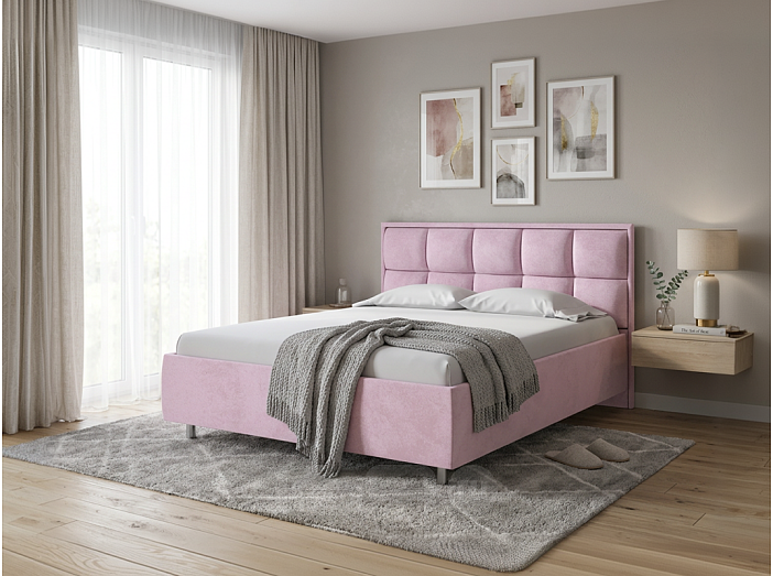Кровать Chessy велюр teddy 027 розовый фламинго 1200x2000, изголовье мягкое