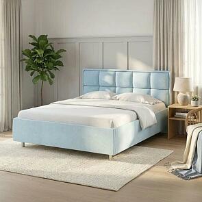 Кровать Chessy велюр teddy 028 морозная свежесть без подъёмного механизма 2000x2000, без ортопедического основания, изголовье мягкое