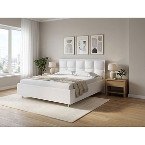 Кровать Chessy велюр teddy 300 снежный 1200x2000, изголовье мягкое