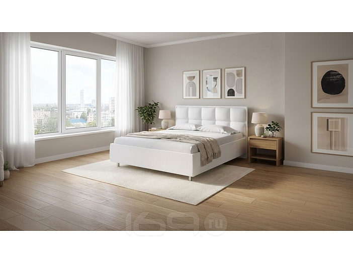 Кровать Chessy велюр teddy 300 снежный 1200x2000, изголовье мягкое