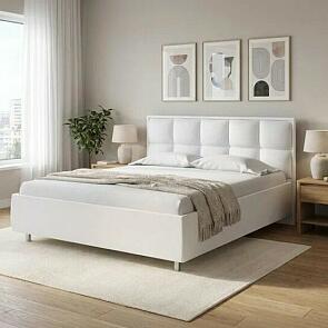 Кровать Chessy велюр teddy 300 снежный без подъёмного механизма 1600x2000, без ортопедического основания, изголовье мягкое