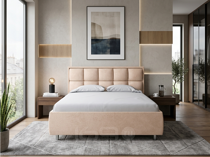 Кровать Chessy велюр teddy 304 тауп 1400x2000, изголовье мягкое
