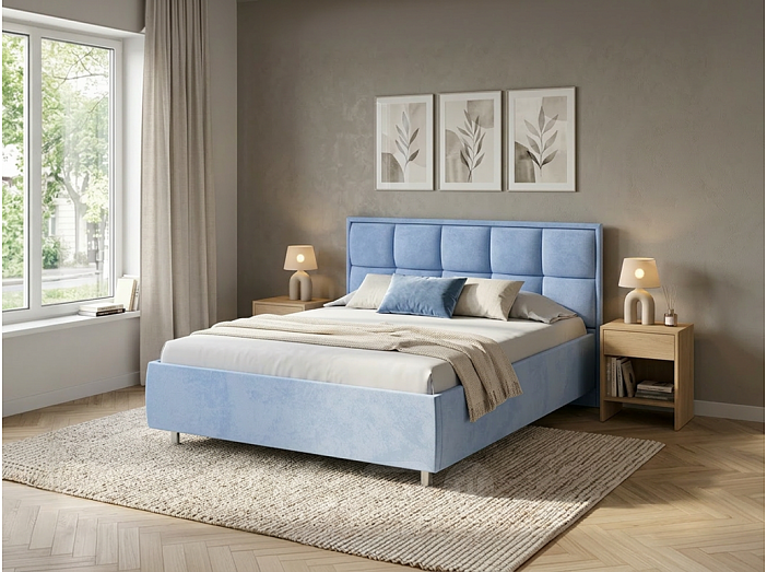 Кровать Chessy велюр teddy 311 небесно-голубой 1200x2000, изголовье мягкое