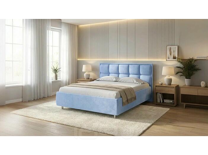 Кровать Chessy велюр teddy 311 небесно-голубой без подъёмного механизма 2000x2000, без ортопедического основания, изголовье мягкое