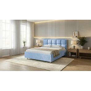 Кровать Chessy велюр teddy 311 небесно-голубой без подъёмного механизма 2000x2000, без ортопедического основания, изголовье мягкое