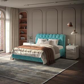 Кровать Chester Tall велюр лофти лазурь 1200x2000, изголовье мягкое