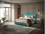 Кровать Chester Tall велюр лофти лазурь без П/М 120x200, без ортопедического основания, изголовье мягкое