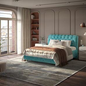 Кровать Chester Tall велюр лофти лазурь 1200x2000, изголовье мягкое