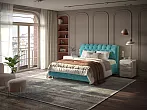 Кровать Chester Tall велюр лофти лазурь без П/М 180x200, без ортопедического основания, изголовье мягкое