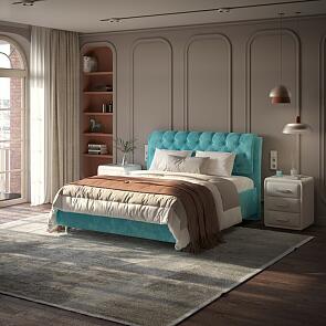 Кровать Chester Tall велюр лофти лазурь 800x2000, изголовье мягкое