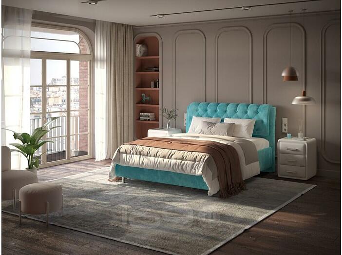 Кровать Chester Tall велюр лофти лазурь 800x2000, изголовье мягкое