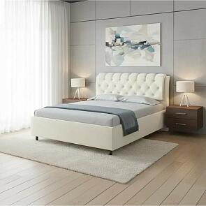 Кровать Chester Tall велюр лофти лён 1400x2000, изголовье мягкое