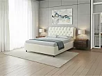 Кровать Chester Tall велюр лофти лён без П/М 140x200, без ортопедического основания, изголовье мягкое
