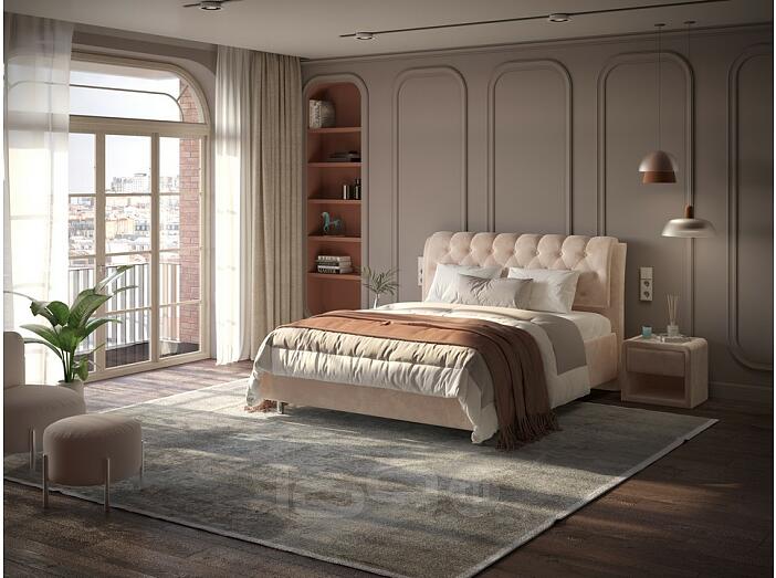 Кровать Chester Tall велюр лофти мокко 1400x2000, изголовье мягкое