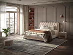 Кровать Chester Tall велюр лофти мокко без П/М 140x200, без ортопедического основания, изголовье мягкое