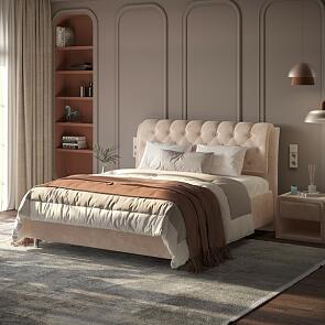 Кровать Chester Tall велюр лофти мокко без подъёмного механизма 1600x2000, без ортопедического основания, изголовье мягкое