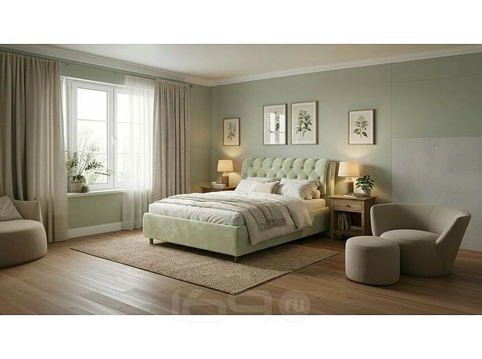 Кровать Chester Tall велюр лофти олива без подъёмного механизма 1200x2000, без ортопедического основания, изголовье мягкое