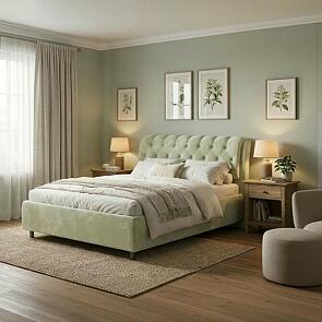 Кровать Chester Tall велюр лофти олива 1200x2000, изголовье мягкое