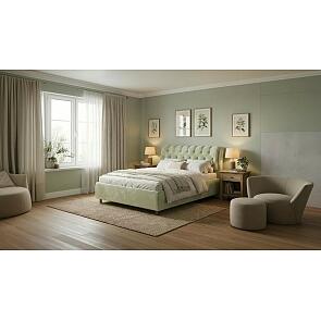 Кровать Chester Tall велюр лофти олива без подъёмного механизма 1200x2000, без ортопедического основания, изголовье мягкое