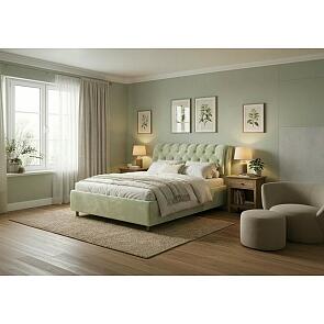 Кровать Chester Tall велюр лофти олива 1200x2000, изголовье мягкое