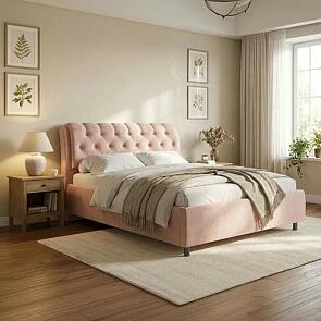 Кровать Chester Tall велюр teddy 014 шоколадный бисквит 1200x2000, изголовье мягкое