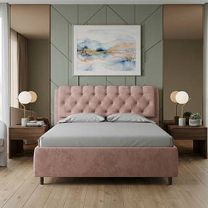 Кровать Chester Tall велюр teddy 014 шоколадный бисквит 1400x2000, изголовье мягкое