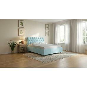 Кровать Chester Tall велюр teddy 028 морозная свежесть без подъёмного механизма 1200x2000, без ортопедического основания, изголовье мягкое