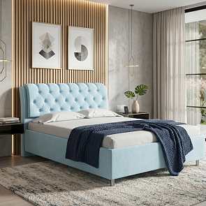 Кровать Chester Tall велюр teddy 028 морозная свежесть 1400x2000, изголовье мягкое