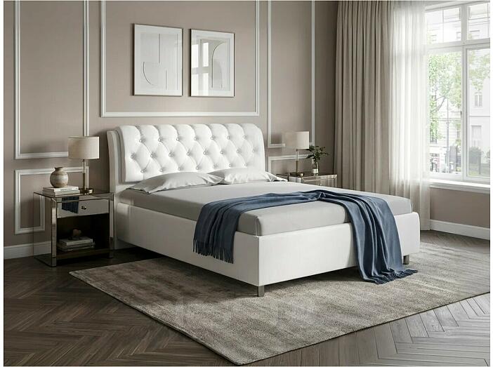 Кровать Chester Tall велюр teddy 300 снежный 1200x2000, изголовье мягкое