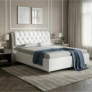 Кровать Chester Tall велюр teddy 300 снежный 1200x2000, изголовье мягкое