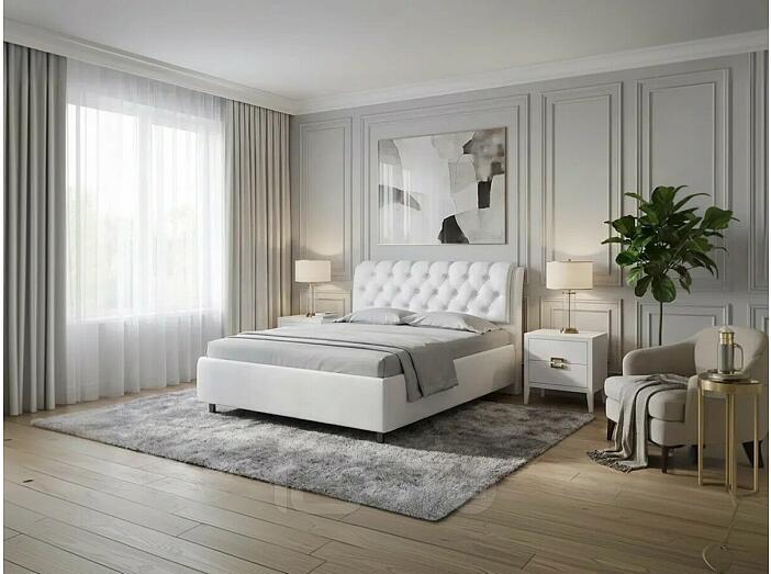 Кровать Chester Tall велюр teddy 300 снежный 1400x2000, изголовье мягкое