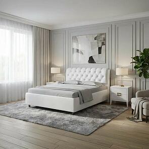 Кровать Chester Tall велюр teddy 300 снежный 1400x2000, изголовье мягкое