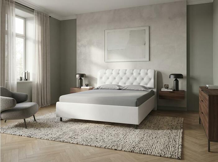 Кровать Chester Tall велюр teddy 300 снежный 1600x2000, изголовье мягкое