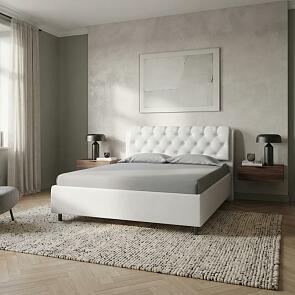 Кровать Chester Tall велюр teddy 300 снежный 1600x2000, изголовье мягкое