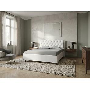 Кровать Chester Tall велюр teddy 300 снежный 1600x2000, изголовье мягкое