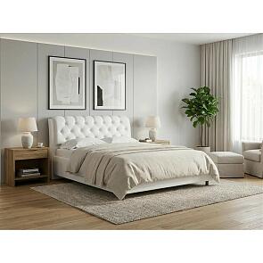 Кровать Chester Tall велюр teddy 300 снежный 800x2000, изголовье мягкое