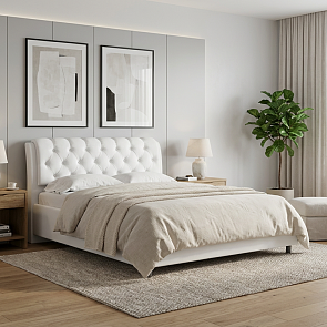 Кровать Chester Tall велюр teddy 300 снежный 800x2000, изголовье мягкое