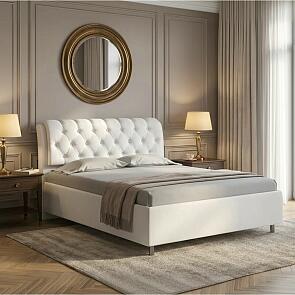 Кровать Chester Tall велюр teddy 300 снежный 900x2000, изголовье мягкое