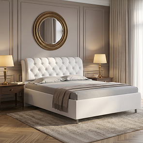 Кровать Chester Tall велюр teddy 300 снежный 900x2000, изголовье мягкое