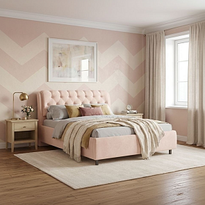 Кровать Chester Tall велюр teddy 304 тауп 1200x2000, изголовье мягкое