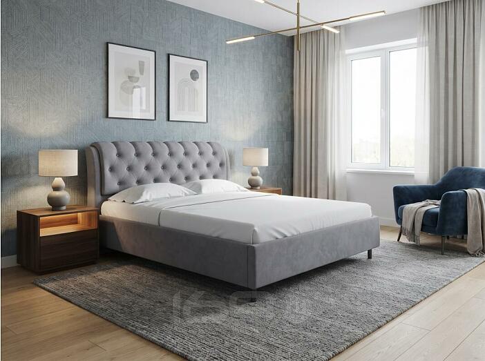 Кровать Chester Tall велюр teddy 318 мокрый асфальт 1400x2000, изголовье мягкое