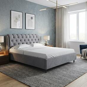 Кровать Chester Tall велюр teddy 318 мокрый асфальт 1400x2000, изголовье мягкое