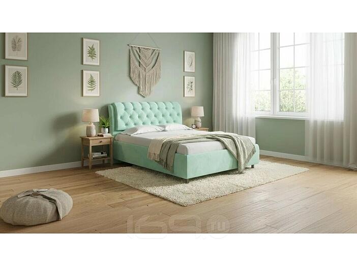 Кровать Chester Tall велюр teddy 337 мятный без подъёмного механизма 1200x2000, без ортопедического основания, изголовье мягкое