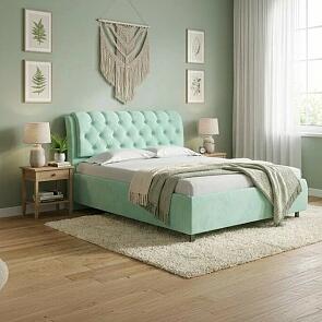 Кровать Chester Tall велюр teddy 337 мятный 1200x2000, изголовье мягкое